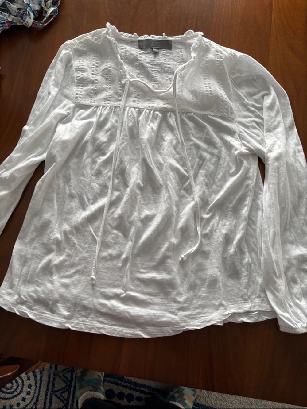 Berkley Jensen White Peasant Blouse with Tie Neck Size M